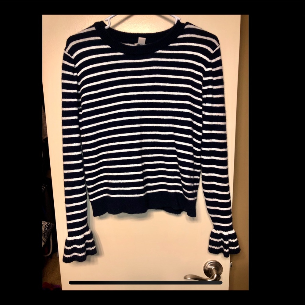 Striped wool blend J Crew sweater with ruffles